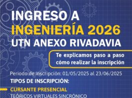 INSCRIPCIÓN ABIERTA PARA INGRESO A INGENIERÍA 2026 EN EL ANEXO RIVADAVIA